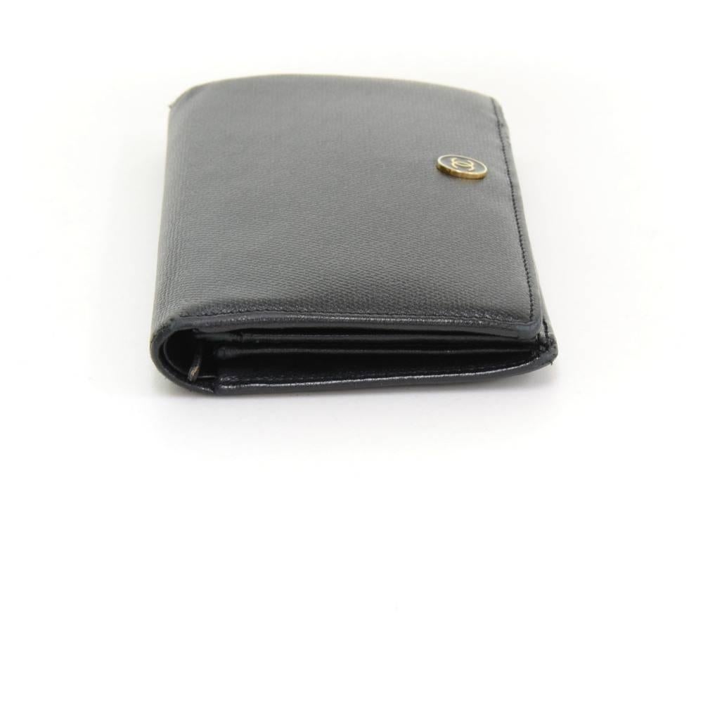 Chanel Black Caviar Leather Coco Button Bi-fold Long Wallet 2