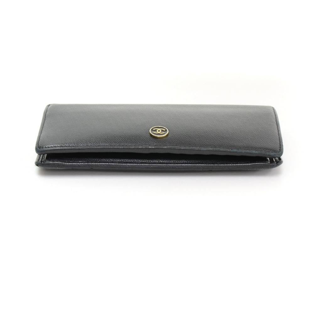 Chanel Black Caviar Leather Coco Button Bi-fold Long Wallet 3
