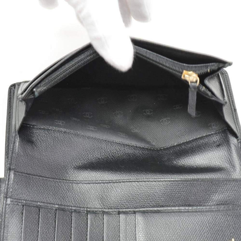 Chanel Black Caviar Leather Coco Button Bi-fold Long Wallet 6