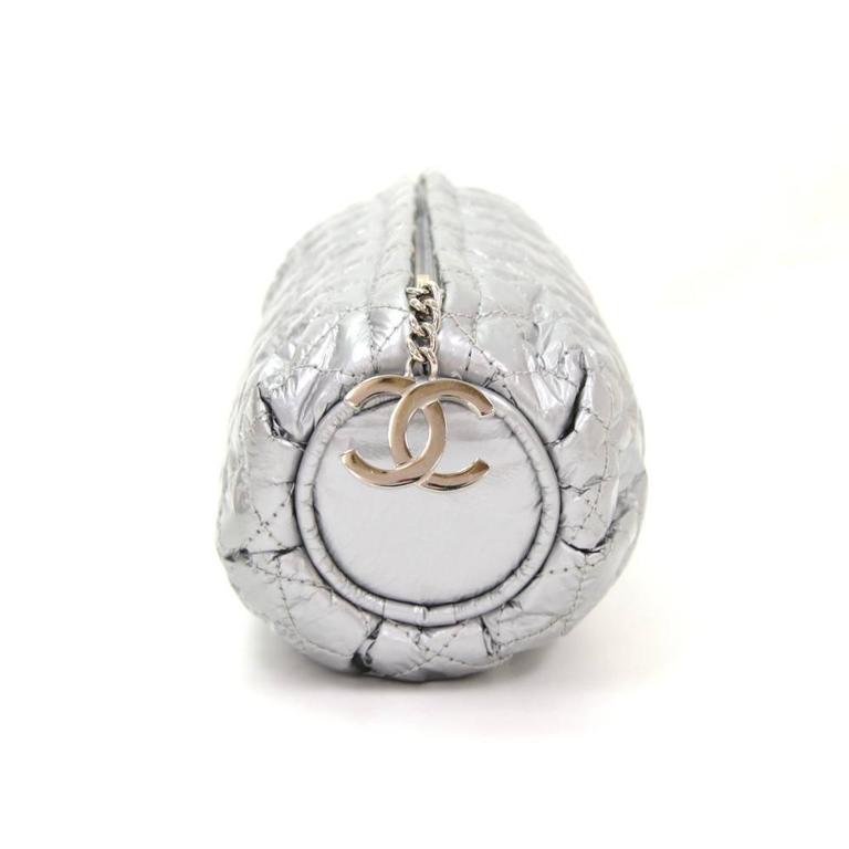 Chanel Silver Quilted Vinyl Cosmetic Pouch Case at 1stDibs