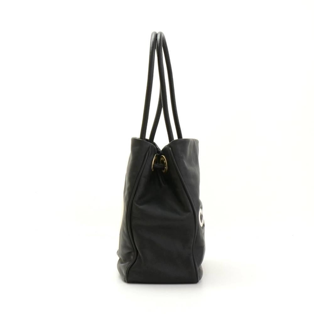 Chanel Camelia Black x White Leather Tote Shoulder Hand Bag 1
