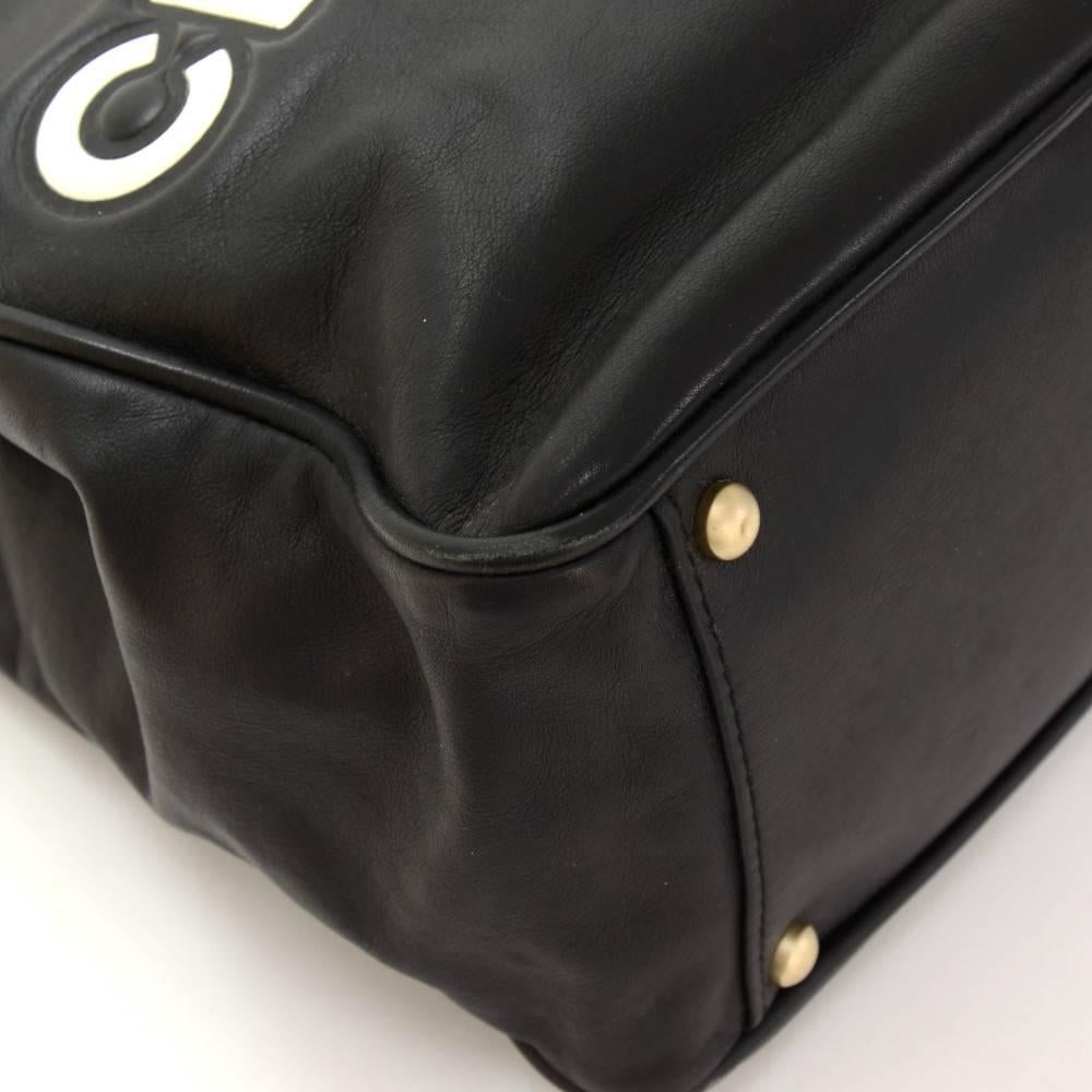 Chanel Camelia Black x White Leather Tote Shoulder Hand Bag 3