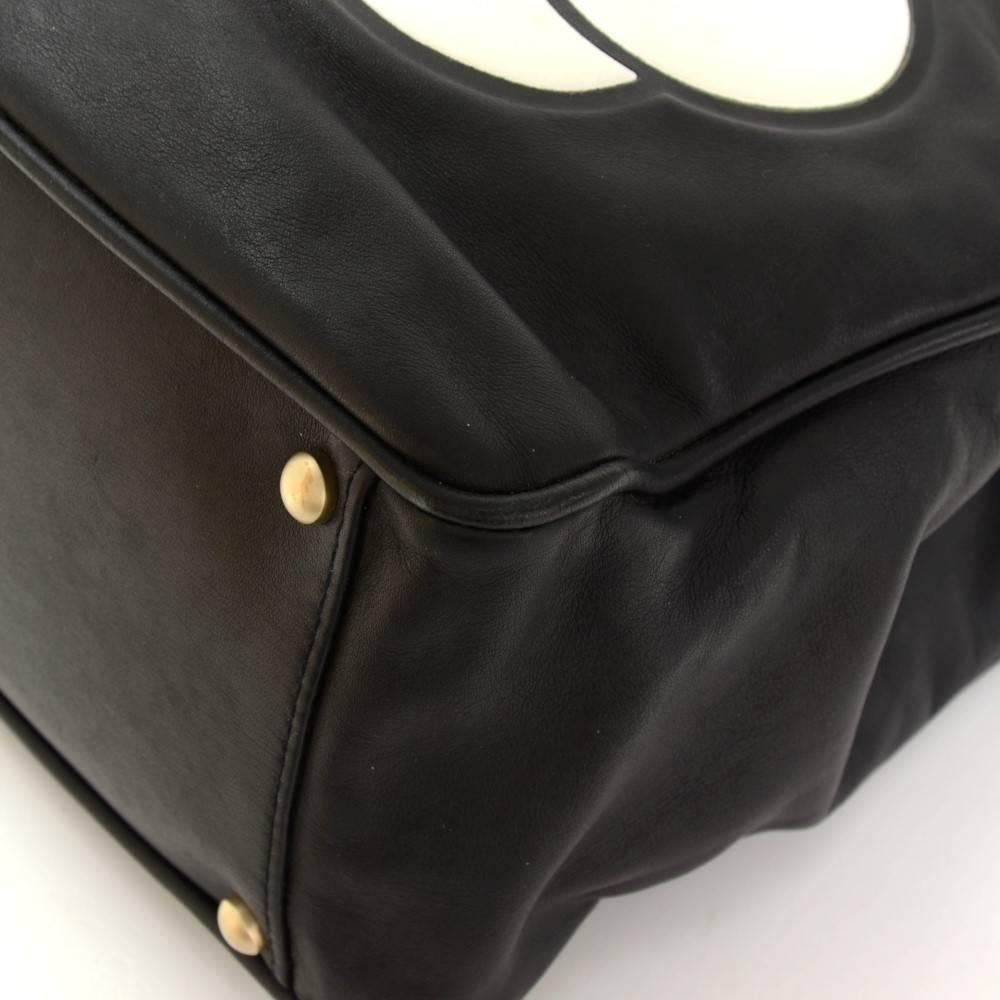 Chanel Camelia Black x White Leather Tote Shoulder Hand Bag 4