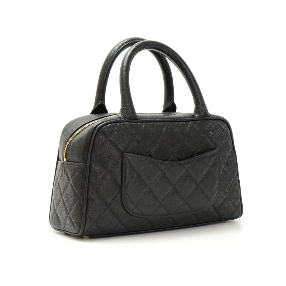 Vintage Chanel Mini Boston Black Quilted Caviar Leather Hand Bag In Excellent Condition In Fukuoka, Kyushu