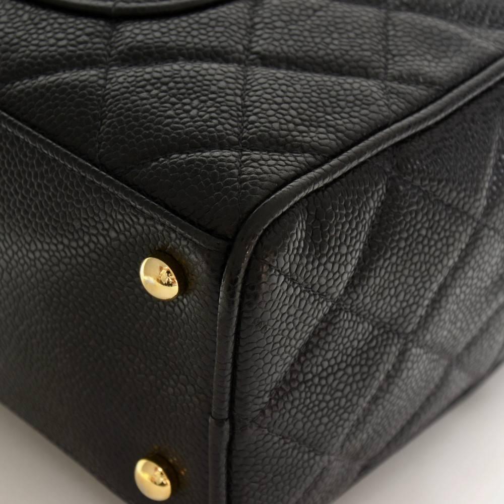 Vintage Chanel Mini Boston Black Quilted Caviar Leather Hand Bag 3