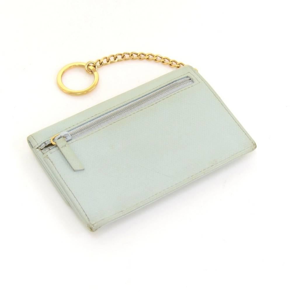 Gray Chanel Cyan Caviar Leather Coco Button Coin / Card Case on Chain