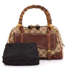 Gucci Bamboo Handles Brown Monogram Canvas Handbag