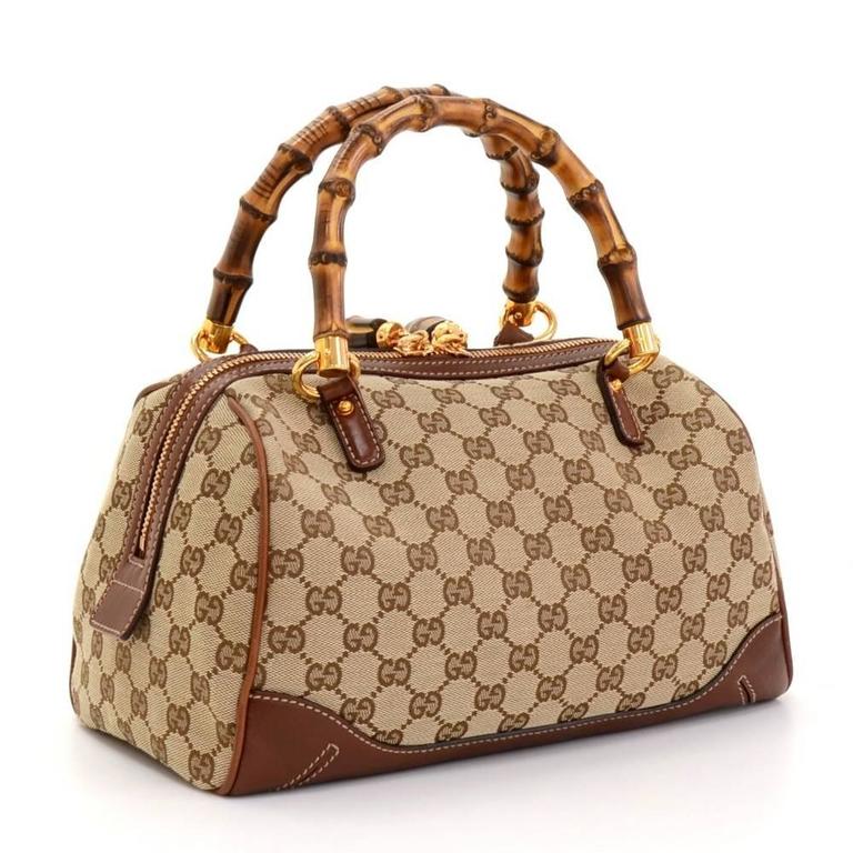 Gucci Bamboo Handles Brown Monogram Canvas Handbag at 1stdibs