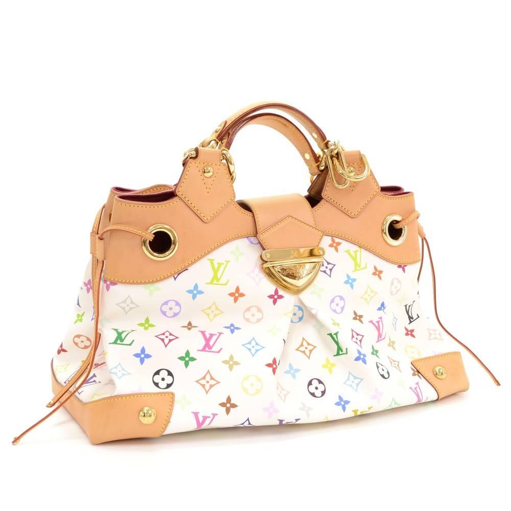This is Louis Vuitton Ursula hand bag in White multicolor monogram canvas. Small flap top with push closure on front. Inside is in dark red alkantra lining with 1 flap pocket and 1 for mobile or glass. Very stylish item.

Made in: France
Serial