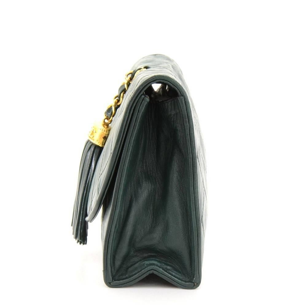 Women's Chanel Dark Green Quilted Leather Fringe Mini Clutch Bag