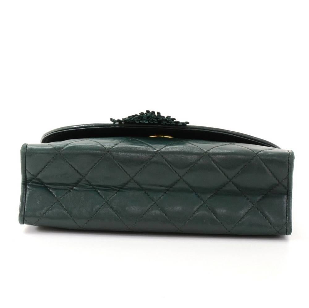 Chanel Dark Green Quilted Leather Fringe Mini Clutch Bag 1