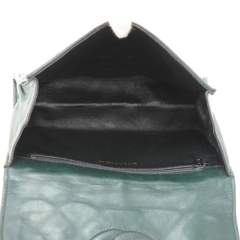 Chanel Dark Green Quilted Leather Fringe Mini Clutch Bag 4