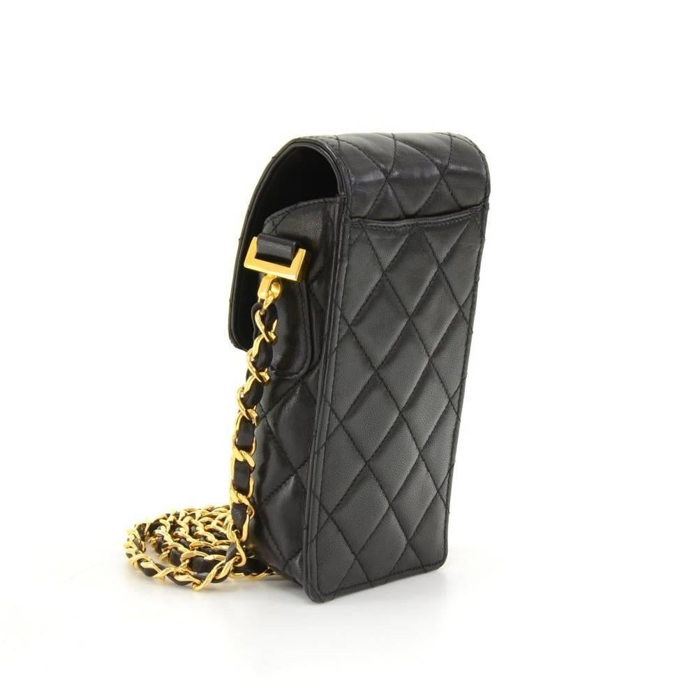 Chanel Black Quilted Lambskin Leather Shoulder Case Bag In Excellent Condition In Fukuoka, Kyushu