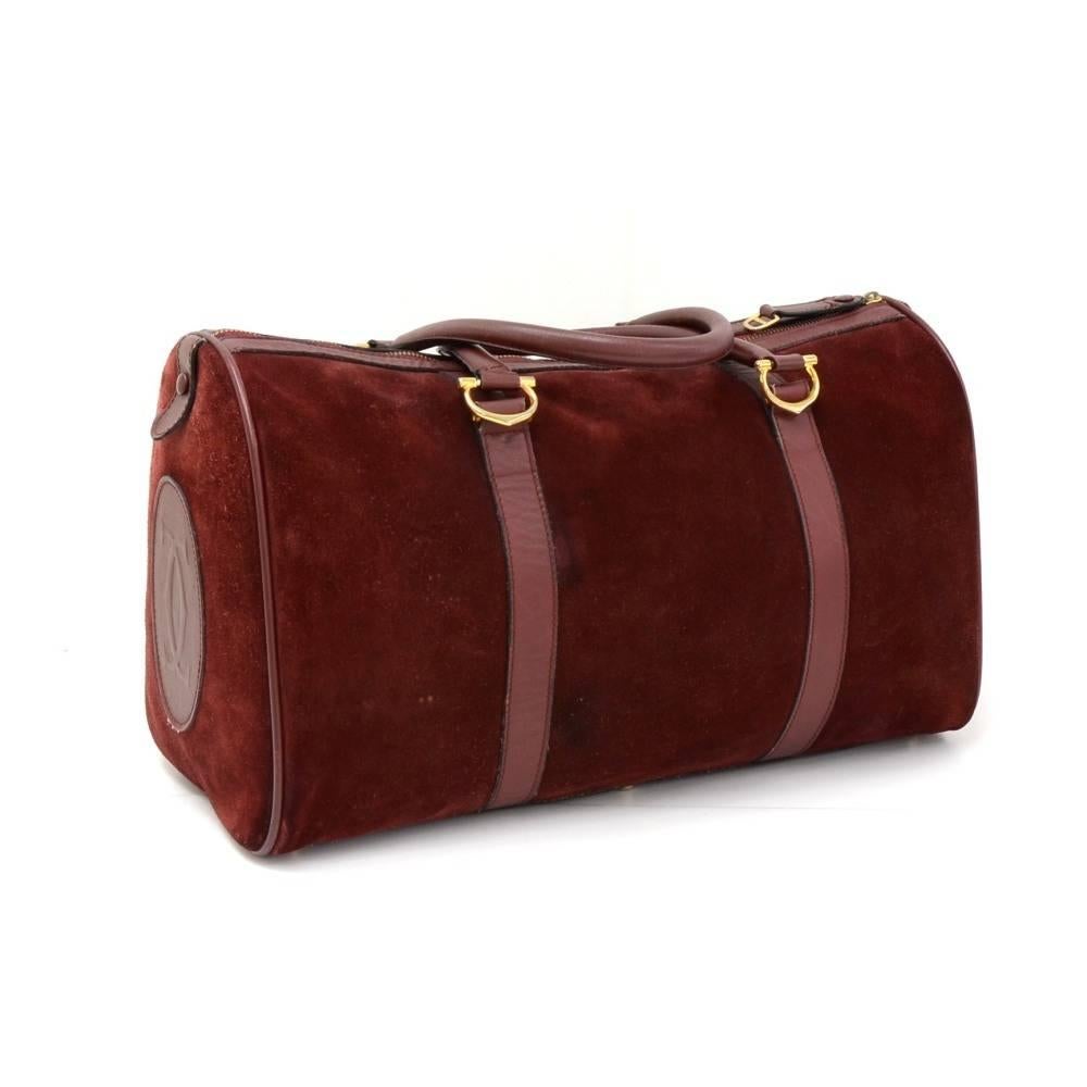 Cartier Les Must de Cartier Burgundy Suede Leather Boston Hand Bag In Good Condition In Fukuoka, Kyushu
