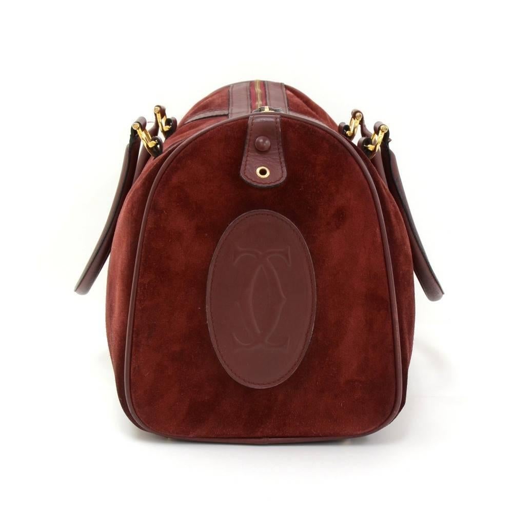 Cartier Les Must de Cartier Burgundy Suede Leather Boston Hand Bag 1