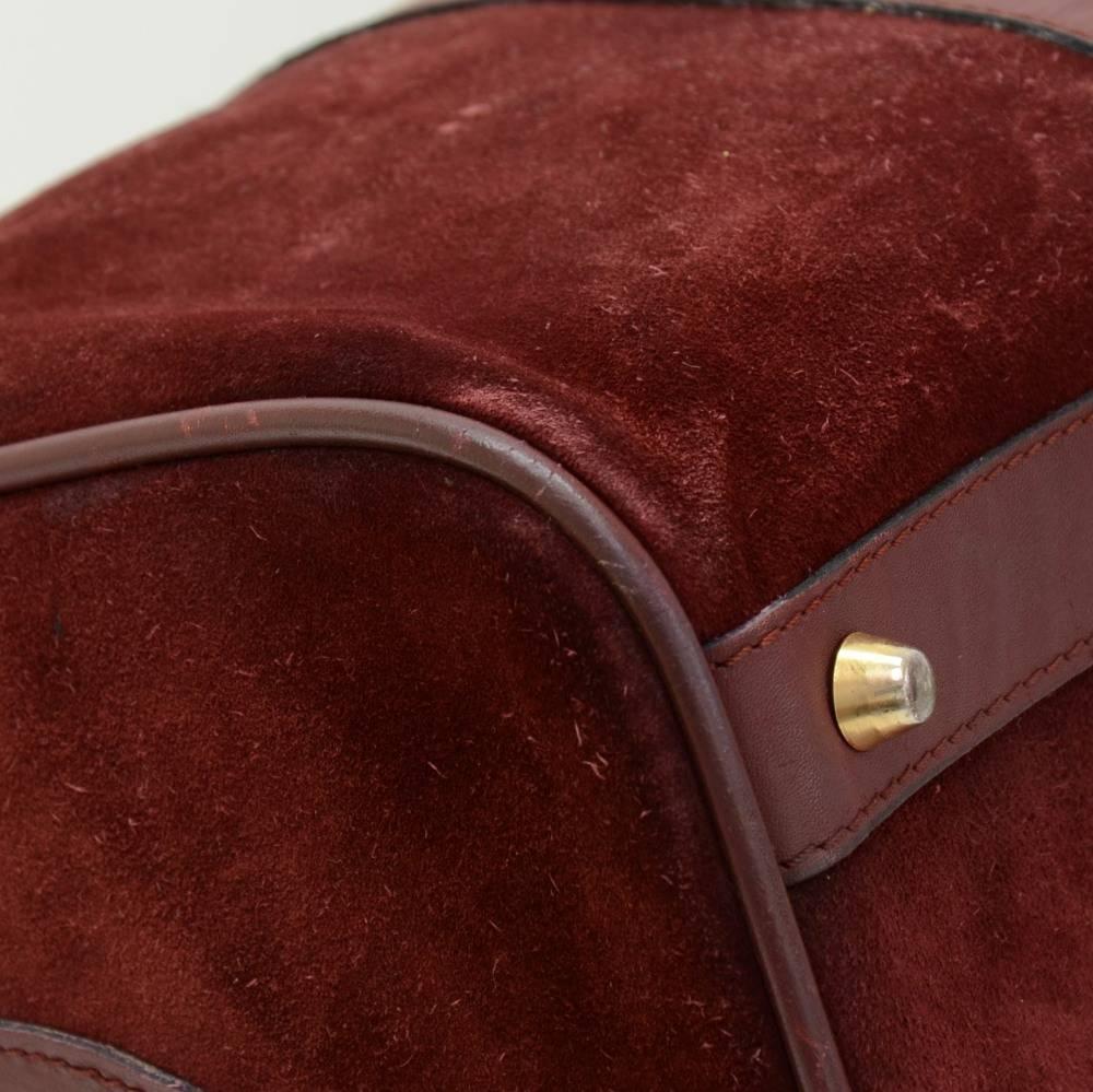 Cartier Les Must de Cartier Burgundy Suede Leather Boston Hand Bag 3