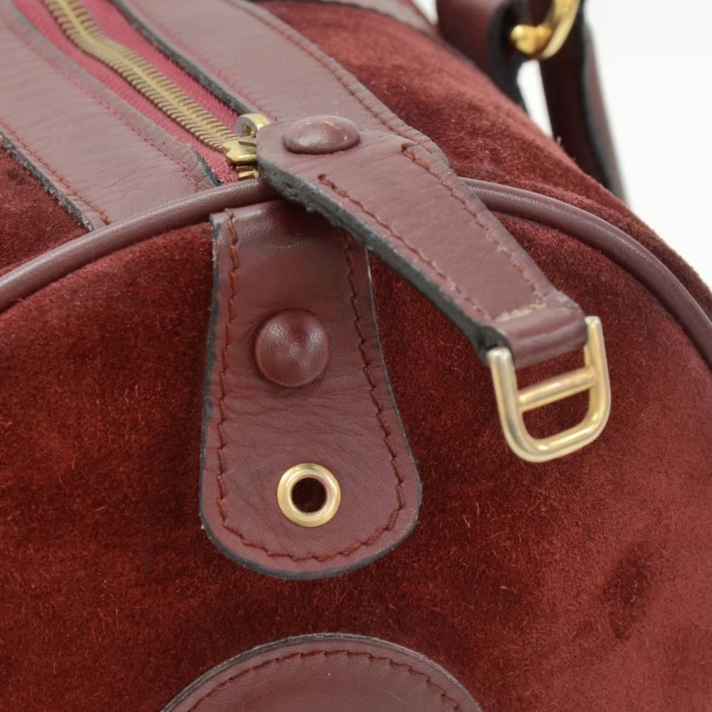 Cartier Les Must de Cartier Burgundy Suede Leather Boston Hand Bag 4