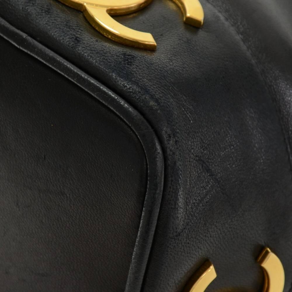 Vintage Chanel Black Leather Shoulder Bucket Bag 3