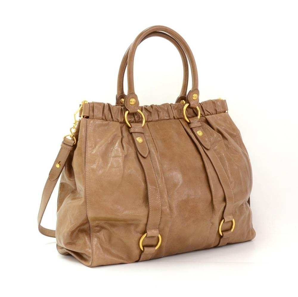 Miu Miu Vitello Lux Brown Leather Large 2way Bag In Excellent Condition In Fukuoka, Kyushu