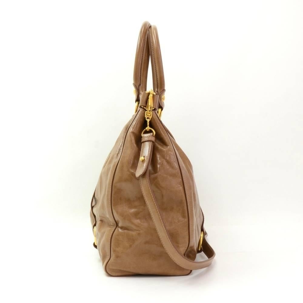 Miu Miu Vitello Lux Brown Leather Large 2way Bag 1