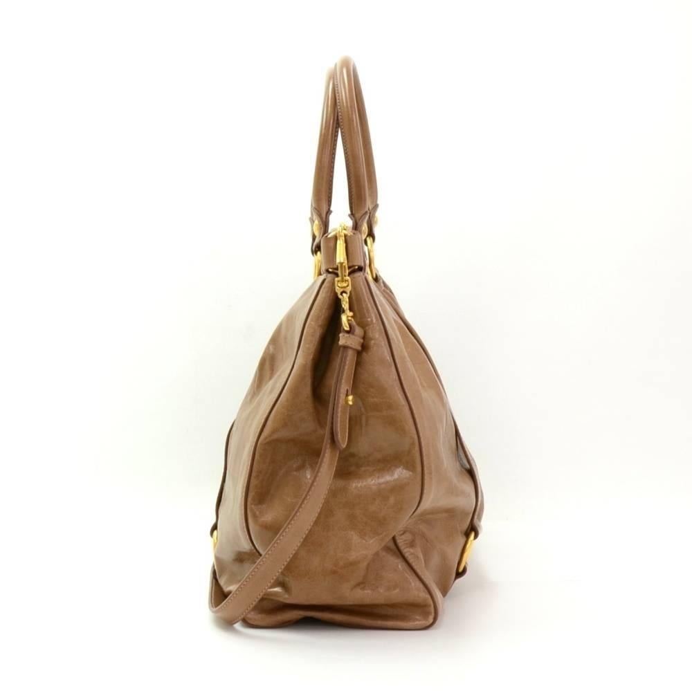 Women's Miu Miu Vitello Lux Brown Leather Large 2way Bag