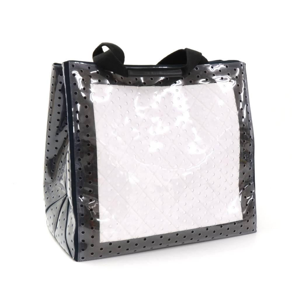 Gray Chanel XL White x Black Cotton x Vinyl Tote Hand Bag For Sale