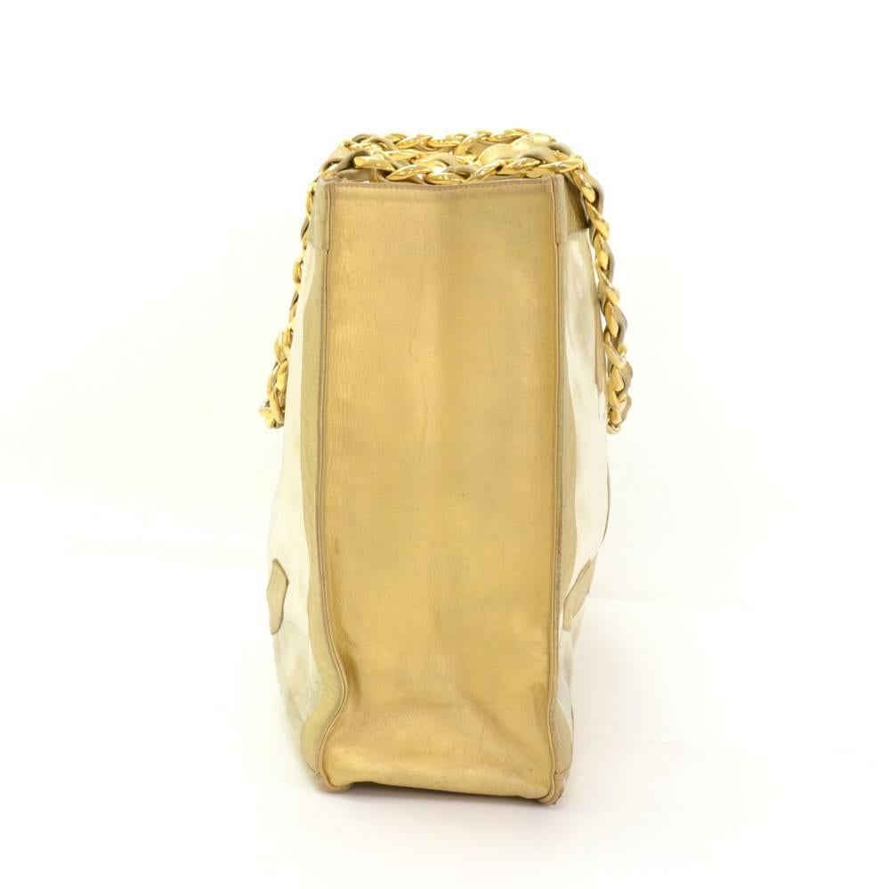 Women's Chanel Jumbo XL Vinyl x Gold Leather Shoulder Shopping Tote Bag