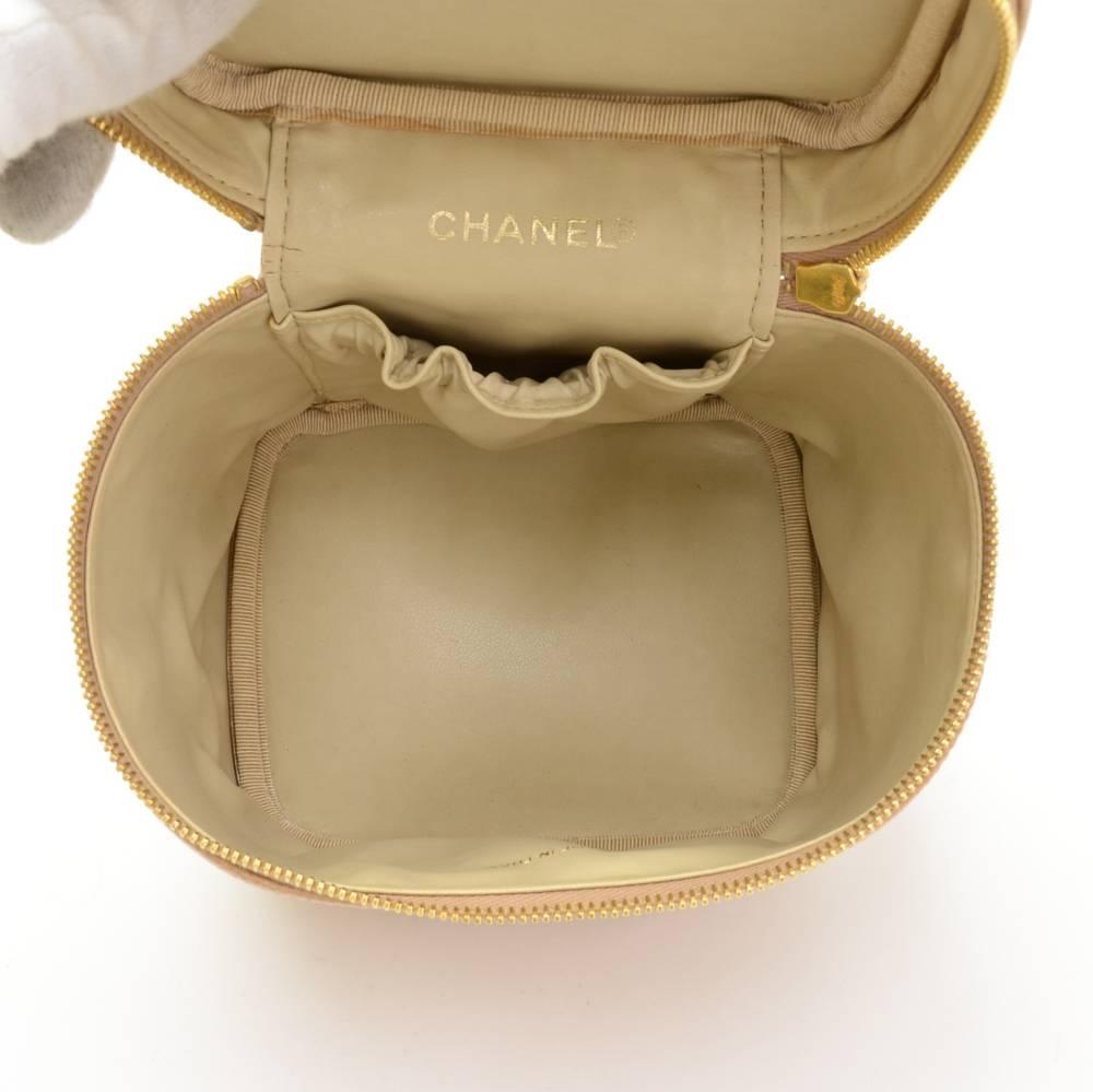 Chanel Beige Caviar Leather Vanity Bag Cosmetic Case 5