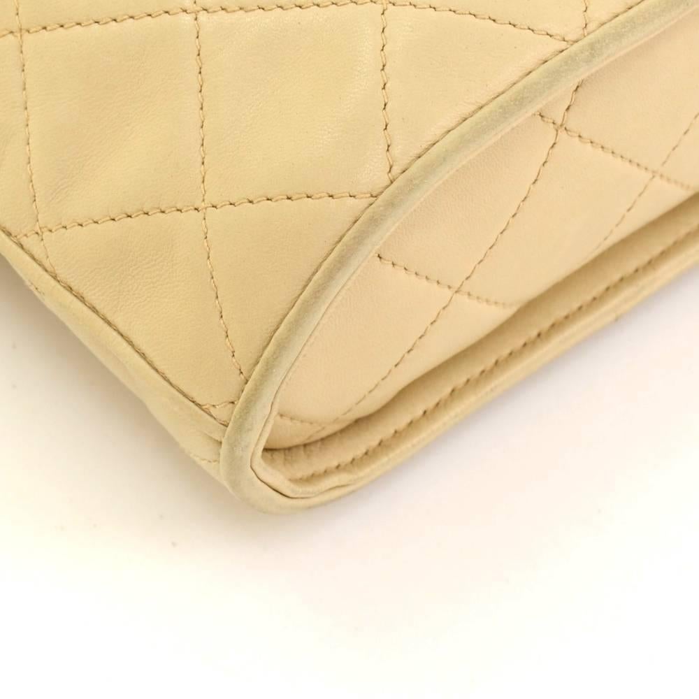 Vintage Chanel Beige Quilted Leather Fringe Shoulder Pochette Flap Bag 4