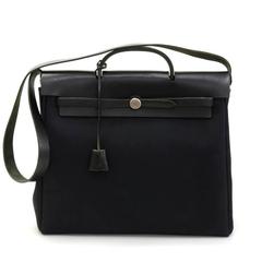 Hermes Herbag MM 2 in 1 Black Canvas Leather Shoulder Hand Bag