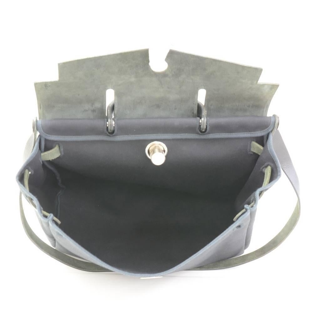 Hermes Herbag MM 2 in 1 Black Canvas Leather Shoulder Hand Bag 3