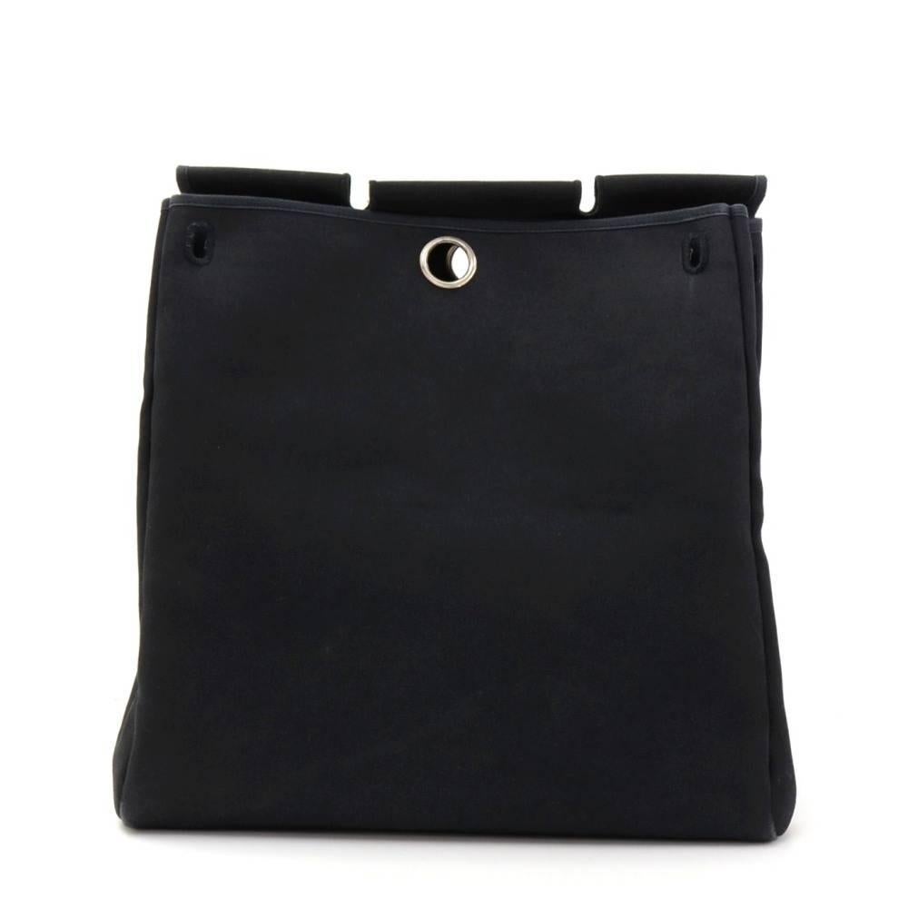 Hermes Herbag MM 2 in 1 Black Canvas Leather Shoulder Hand Bag 4