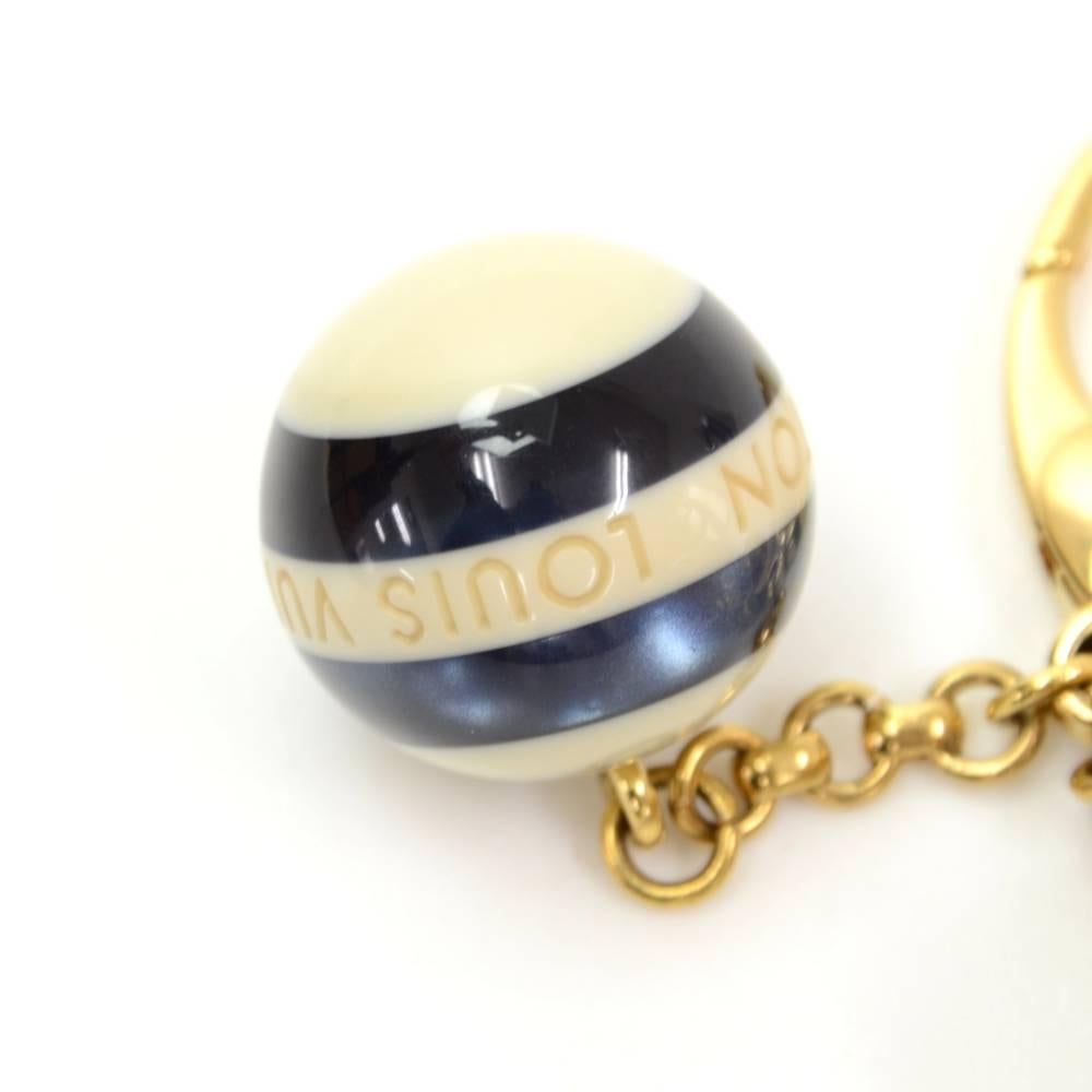 Beige Louis Vuitton Black Mini Lin Ball Charm Gold Tone Key Chain / Holder