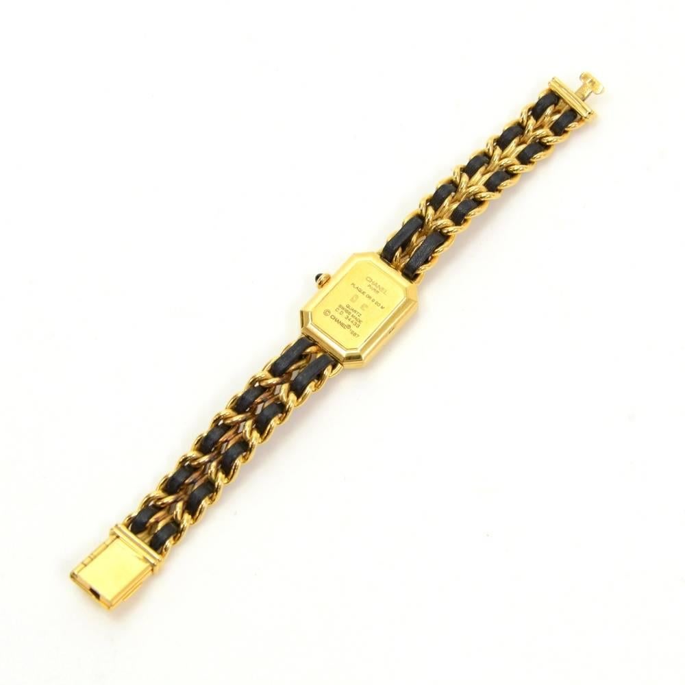 Chanel Premiere Ladies Gold Plated Quartz Black Leather Wrist Watch M Size In Excellent Condition In Fukuoka, Kyushu
