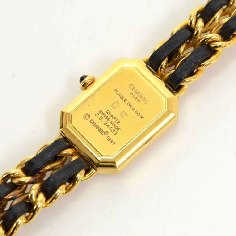 Chanel Premiere Ladies Gold Plated Quartz Black Leather Wrist Watch M Size 1