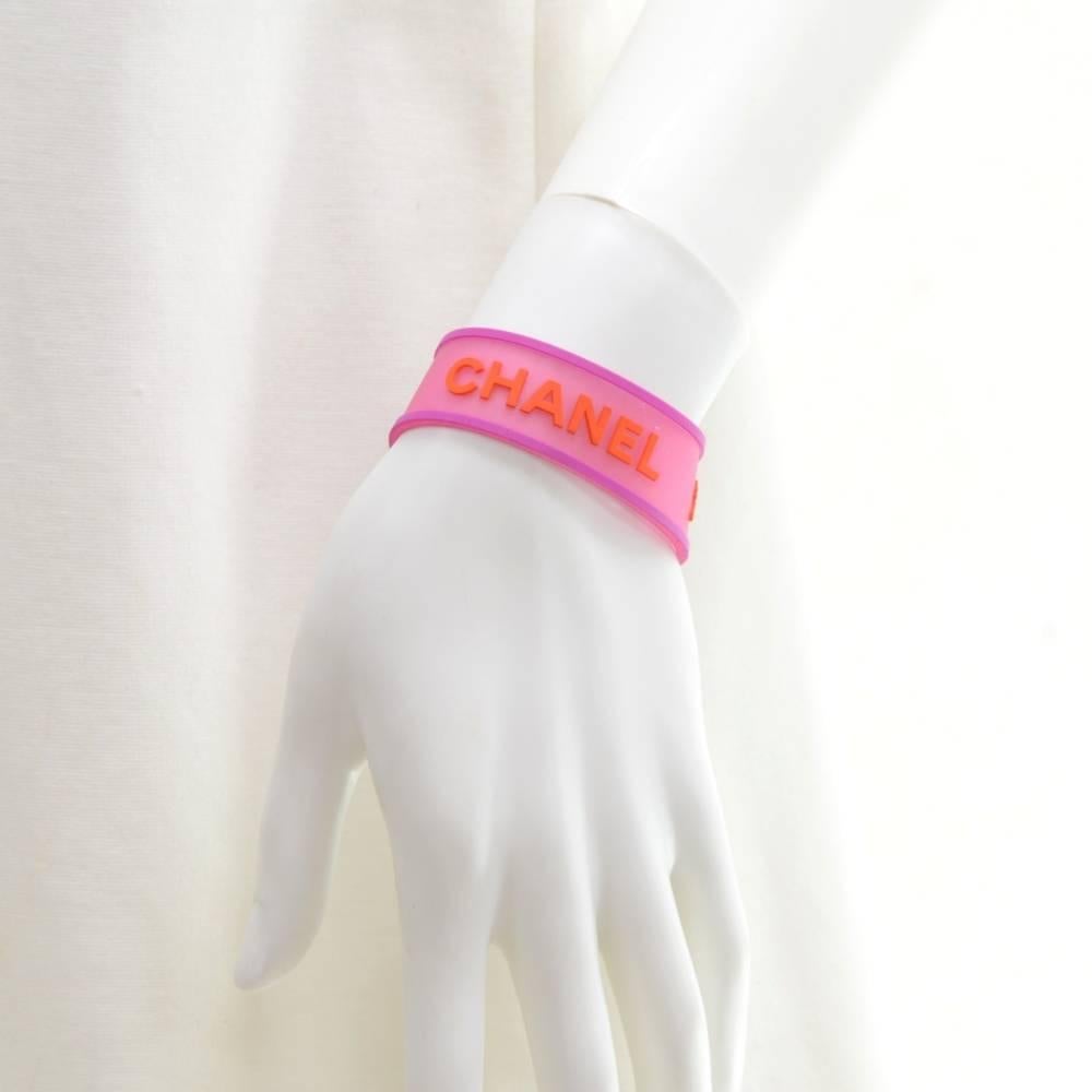 Chanel Orange x Pink Rubber Bracelet Bangle 2