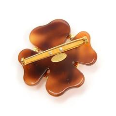 Vintage Chanel Brown Clover x Gold Heart Motif Large Pin Brooch