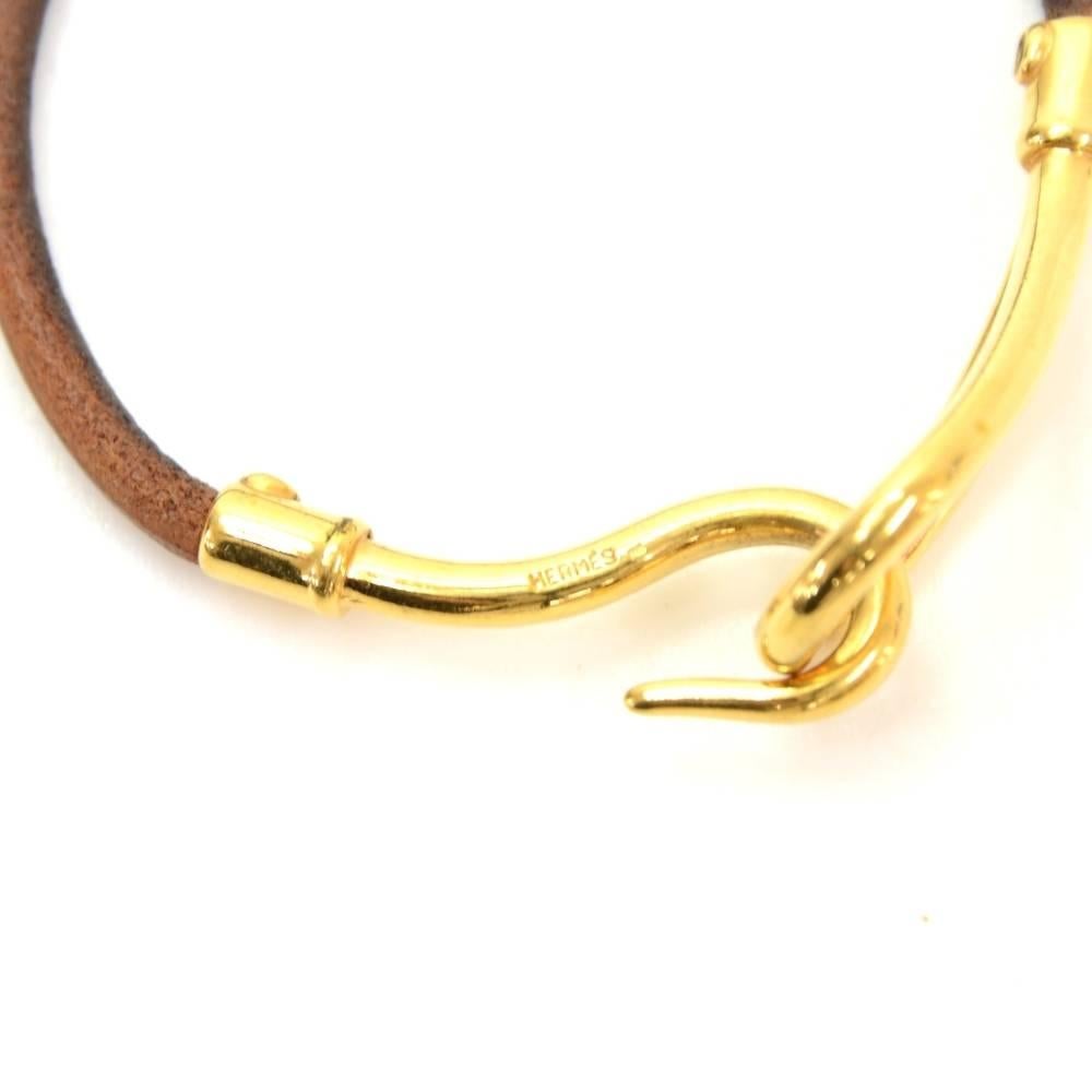 Hermes Brown Leather x Gold Tone Hook Jumbo Bracelet 3