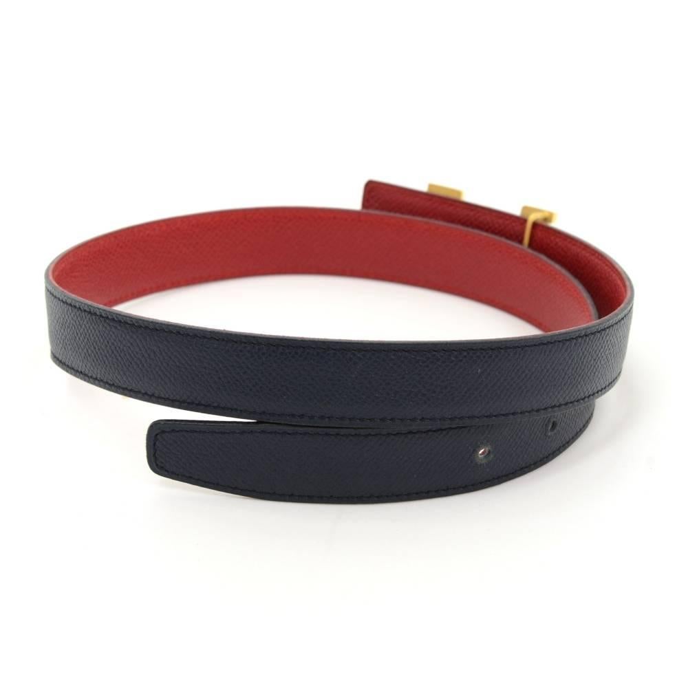 Women's Hermes Navy  x Red Leather x Gold Tone H Buckle Thin Belt Size 65