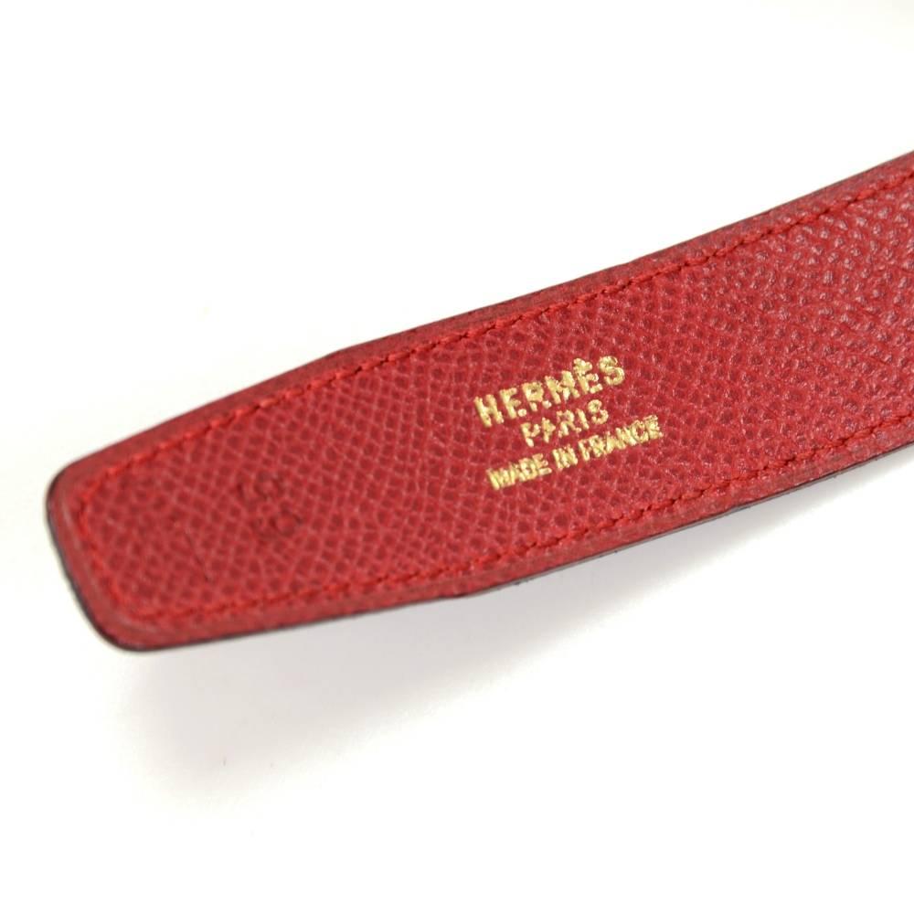 Hermes Navy  x Red Leather x Gold Tone H Buckle Thin Belt Size 65 2