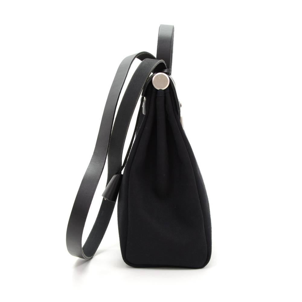Hermes Herbag PM 2 in 1 Canvas Black Leather Shoulder Bag In Excellent Condition In Fukuoka, Kyushu