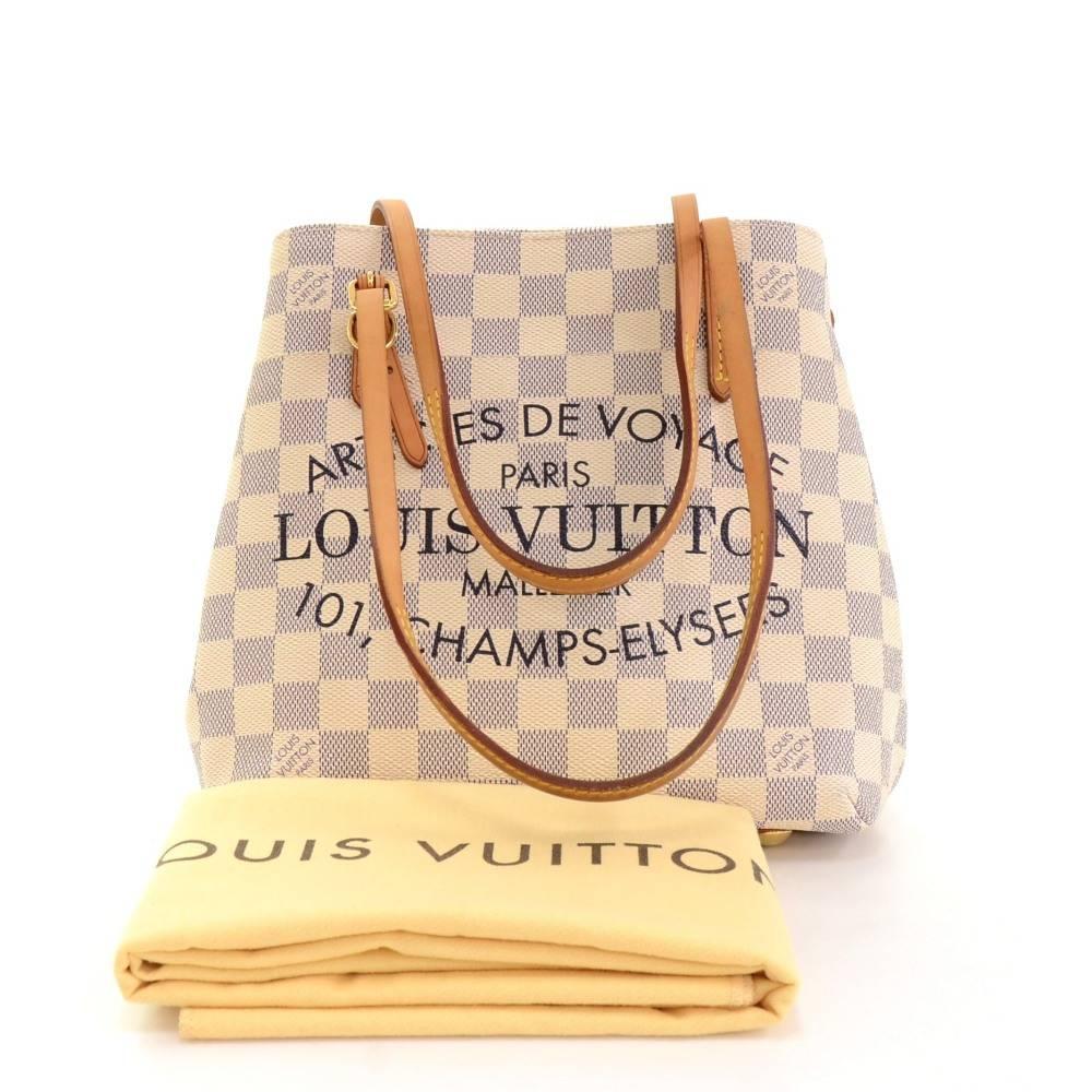 Louis Vuitton Cabas Adventure PM tote bag in azur canvas. Main access has hook closure. Inside is in white canvas with 2 pockets: 1 open and 1 with zipper. Perfect for a night out or daily use. 

Made in: France
Serial Number: D U 2 1 0 4
Size: