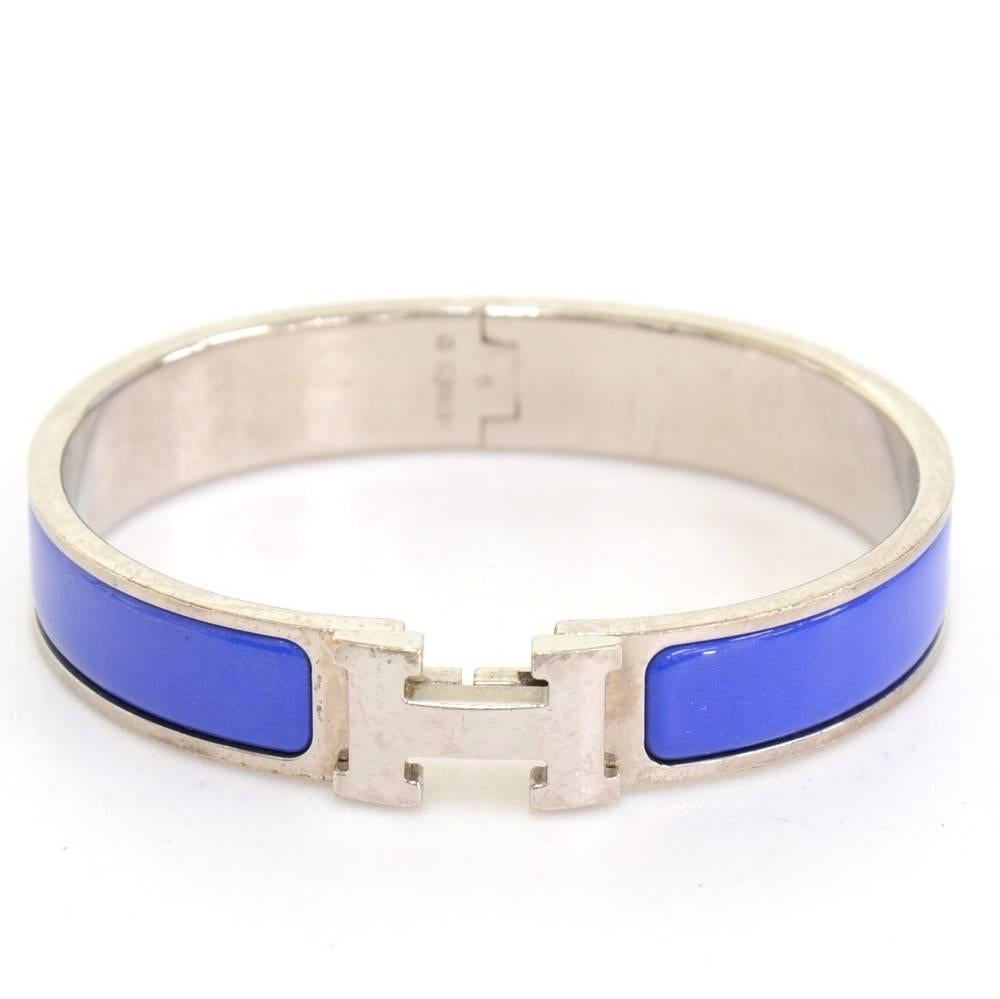 Hermes Blue x Silver Tone H Clic Clac PM Bangle In Good Condition In Fukuoka, Kyushu