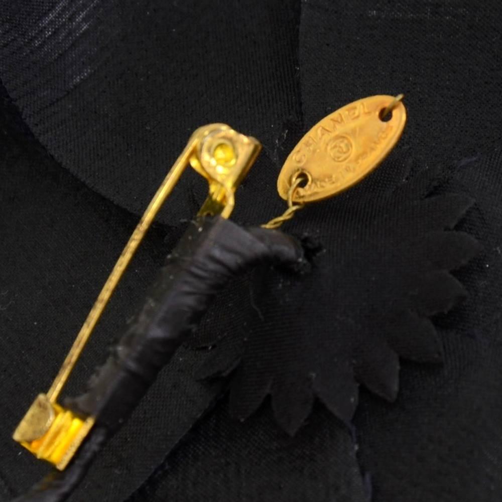 Women's Chanel Black Camellia Brooch Pin