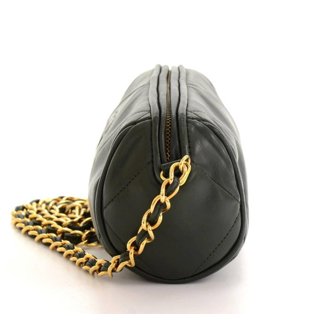 Women's Vintage Chanel Dark Green Quilted Leather Fringe Mini Pouch Bag