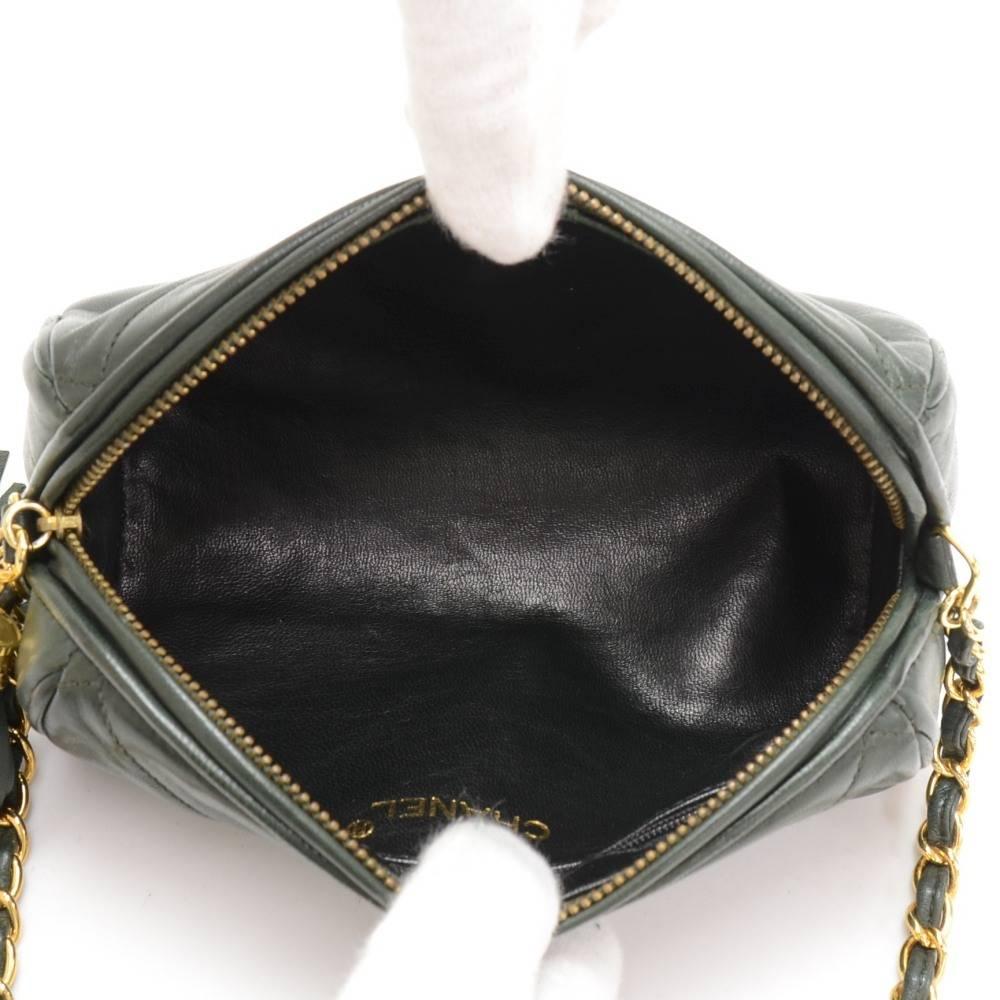 Vintage Chanel Dark Green Quilted Leather Fringe Mini Pouch Bag 5