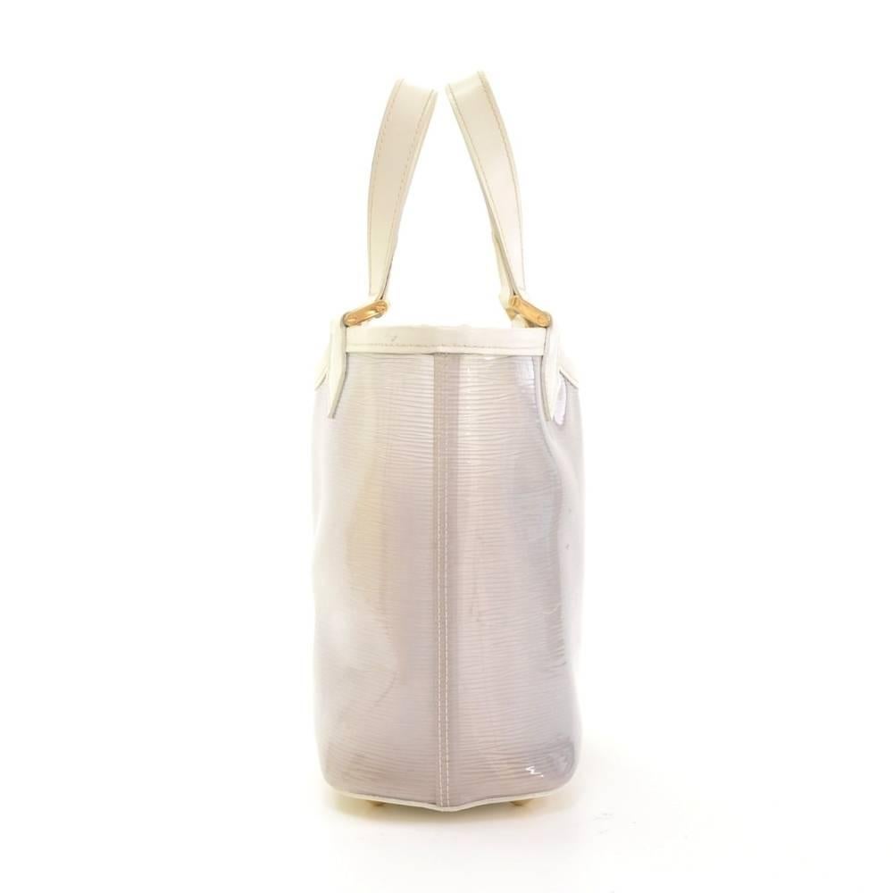 Women's Louis Vuitton Plage Lagoon White Vinyl Epi Mini Beach Tote Handbag + Pouch