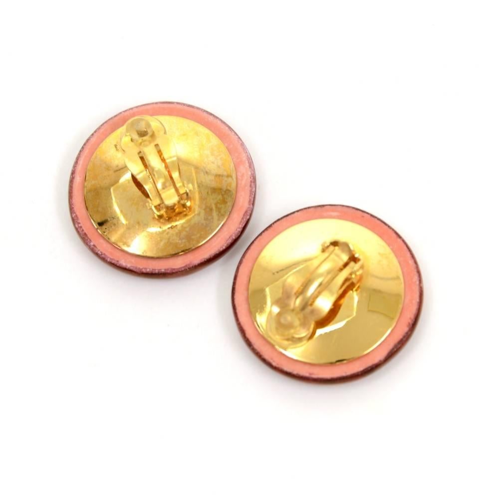 Brown Vintage Chanel Red x Gold Tone Large Round Earrings
