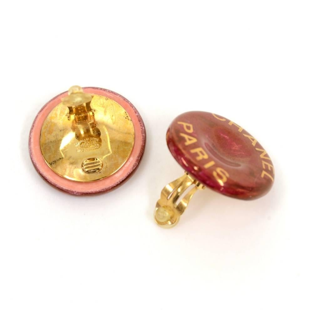 Vintage Chanel Red x Gold Tone Large Round Earrings In Excellent Condition In Fukuoka, Kyushu