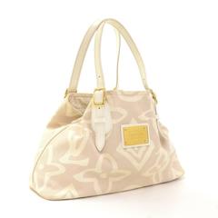 Louis Vuitton Tahitienne Cabas White Leather x Baby Beige Canvas Tote Handbag